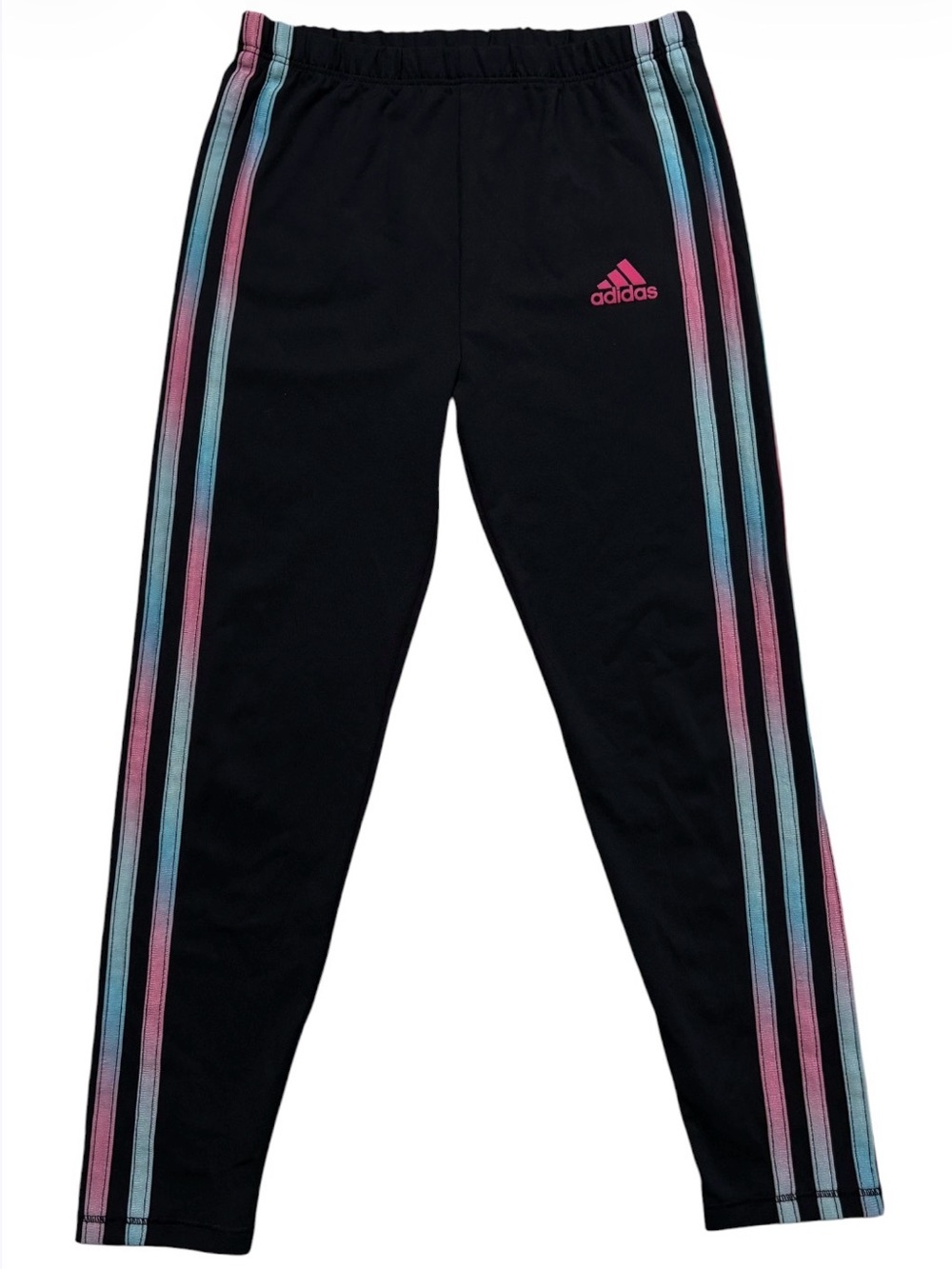 Adidas Black Leggings with Pink & Blue Side Stripes